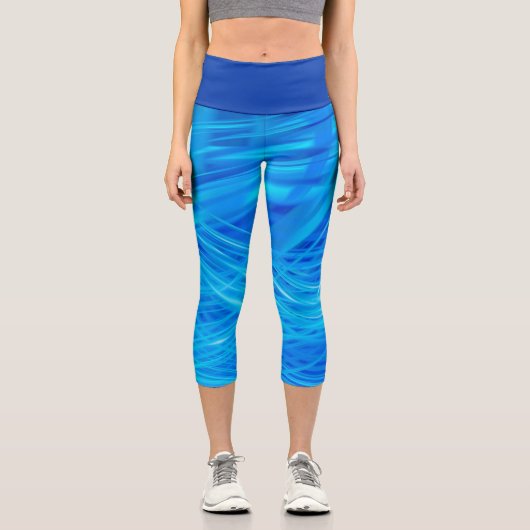 渦巻き青のライト抽象芸術パターン カプリレギンス (正面)