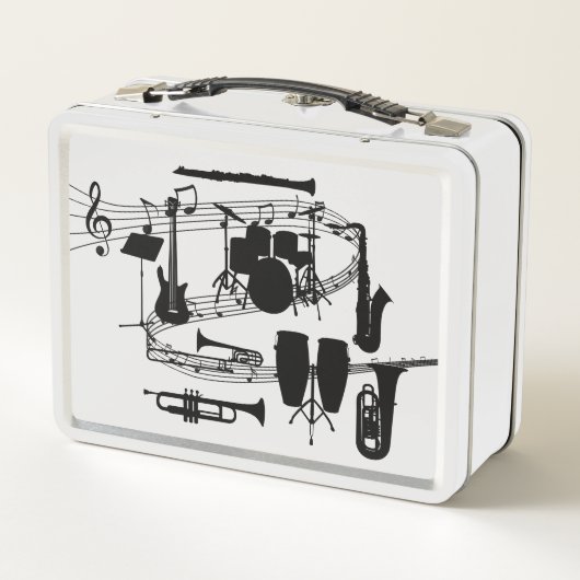 渦巻き音楽スタッフとミュージカル楽器 メタルランチボックス (裏面)