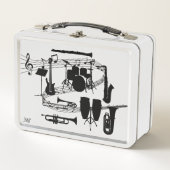 渦巻き音楽スタッフとミュージカル楽器 メタルランチボックス (正面)