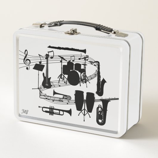 渦巻き音楽スタッフとミュージカル楽器 メタルランチボックス (正面)