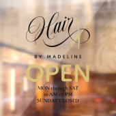 渦巻き黒髪 & はさみ ヘアサロン営業時間 ウィンドウサイン (シート2)