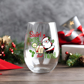 渦巻き、回転とツイスト中間セチュリーのヴィンテージクリスマス ステムなしワイングラス