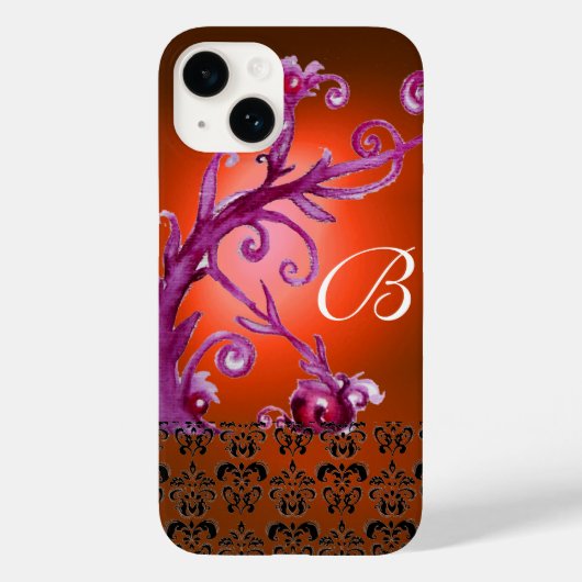 渦巻き、果実ダマスクモノグラムピンクの黒オレンジ Case-Mate iPhoneケース (裏面)