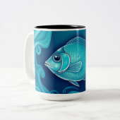 渦巻くサンゴの魚の芸術 ツートーンマグカップ (正面左)