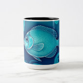 渦巻くサンゴの魚の芸術 ツートーンマグカップ (中央)
