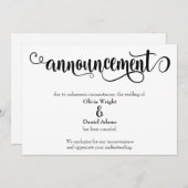 渦巻くスクリプトのキャンセルされた結婚発表 招待状 (正面/裏面)