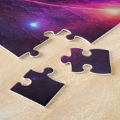 渦巻く星雲の中で宇宙飛行士が宇宙に停泊 ジグソーパズル (側面)