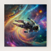 渦巻く星雲の中で宇宙飛行士が宇宙に停泊 ジグソーパズル (横)