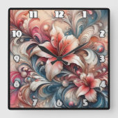 渦巻く模様の中で咲くユリ スクエア壁時計 (正面)