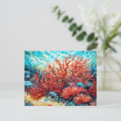渦巻く水中油絵の中のサンゴ礁 ポストカード (スタンド正面)