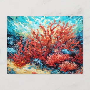 渦巻く水中油絵の中のサンゴ礁 ポストカード