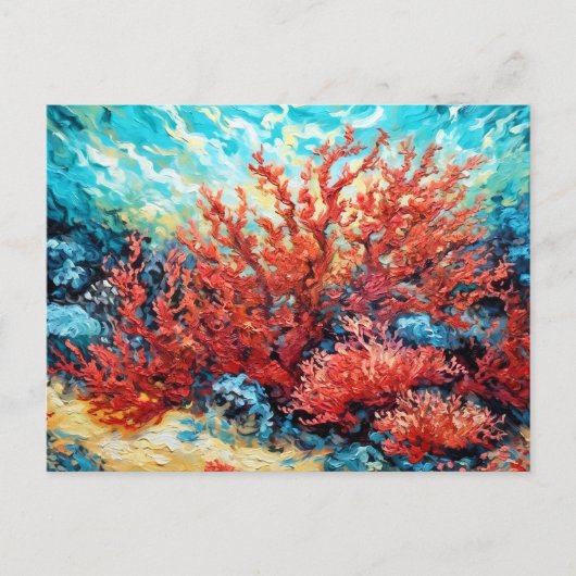 渦巻く水中油絵の中のサンゴ礁 ポストカード (正面)