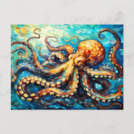 渦巻く海のタコの油絵 ポストカード