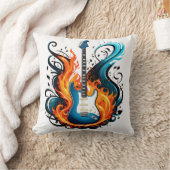 渦巻く炎に囲まれた燃えるような青いギター クッション (ブランケット)