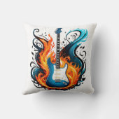 渦巻く炎に囲まれた燃えるような青いギター クッション (裏面)