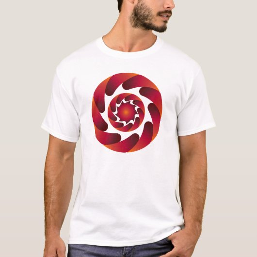 渦巻く炎の曼荼羅 – 赤とオレンジの抽象的なエネルギー Tシャツ (正面)