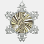 渦巻く金音楽クレフ、音符記号の雪片のオーナメント スノーフレークピューターオーナメント (正面)