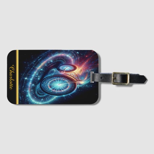 渦巻く銀河系と白熱［赤熱］光を放つ星 ラゲッジタグ (正面横)