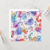 渦巻く音楽ノートの水色 カード (正面/裏面インサイチュ)