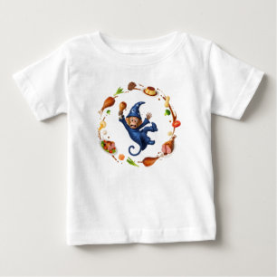 渦巻く魔法の食べ物の3Dイラストを持つモンキーマジシャン ベビーTシャツ
