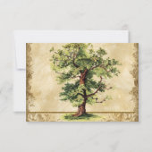 渦巻のエッチングの羊皮紙ヴィンテージのカシの生命の樹 出欠カード (正面)