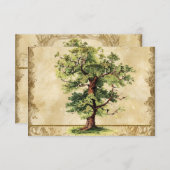 渦巻のエッチングの羊皮紙ヴィンテージのカシの生命の樹 出欠カード (正面/裏面)