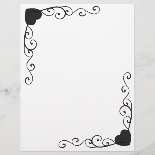 渦巻のハートのコーナーのボーダーレターヘッド レターヘッド (正面)