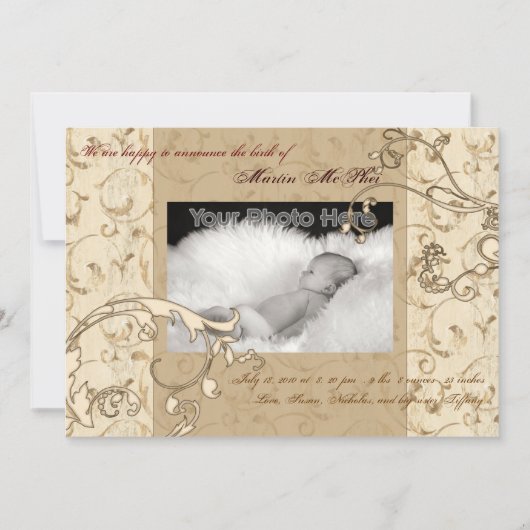 渦巻のヴィンテージのベビーの誕生の発表 案内状 (正面)