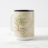 渦巻の木の根はパーソナライズな名前のハートをAntiqued ツートーンマグカップ (正面左)