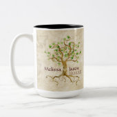 渦巻の木の根はパーソナライズな名前のハートをAntiqued ツートーンマグカップ (左)
