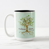 渦巻の木の根はパーソナライズな名前のハートをAntiqued ツートーンマグカップ (左)