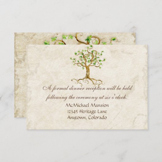 渦巻の木の根Antiqued披露宴の招待カード エンクロージャーカード (正面/裏面)