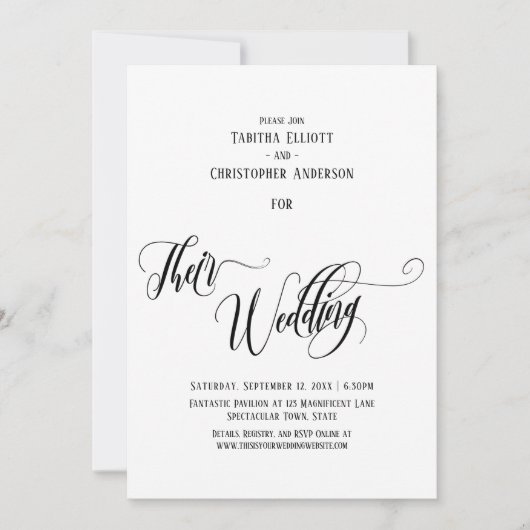 渦巻エレガントく書結婚のシンプル 招待状 (正面)