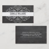 渦巻エレガントスタイリッシュきアールヌーボーシャルボードグレー 名刺 (正面/裏面)