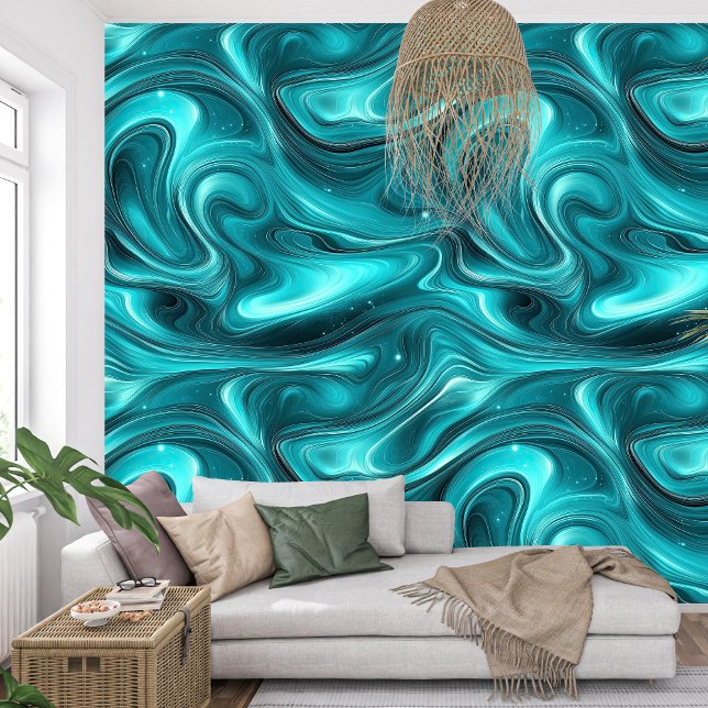 渦巻エレガント波液体ターコイズ瑪瑙 壁紙 (Elegant swirling Waves Liquid Turquoise Agate Wallpaper)