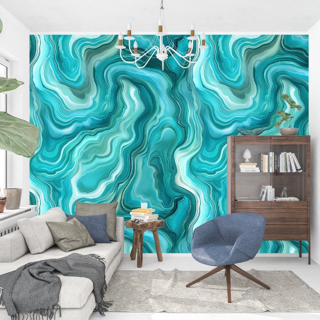 渦巻エレガント波液体ターコイズ瑪瑙 壁紙 (Elegant swirling Waves Liquid Turquoise Agate Wallpaper)