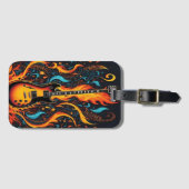 渦巻カラフルく炎を持つギター ラゲッジタグ (正面横)