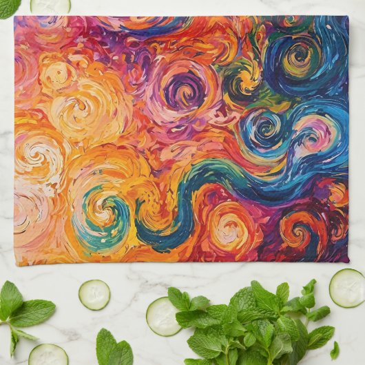 渦巻サイケデリックき油塗装 キッチンタオル (折り畳み)