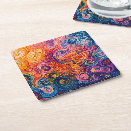 渦巻サイケデリックき油塗装 スクエアペーパーコースター (アングル)
