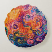 渦巻サイケデリックき油塗装 ラウンドクッション (裏面)
