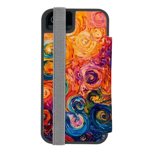 渦巻サイケデリックき油塗装 INCIPIO iPhoneウォレットケース (フォリオ裏面)