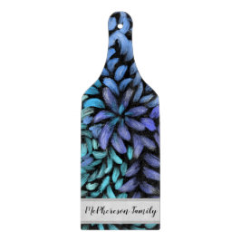 渦巻パーソナライズされたきティール(緑がかった色)と青花びら カッティングボード