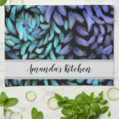 渦巻パーソナライズされたきティール（緑がかった色）と青花びら キッチンタオル (折り畳み)