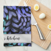 渦巻パーソナライズされたきティール（緑がかった色）と青花びら キッチンタオル (四つ折り)