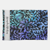 渦巻パーソナライズされたきティール（緑がかった色）と青花びら キッチンタオル (横)