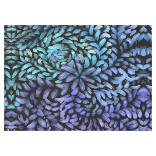 渦巻パーソナライズされたきティール（緑がかった色）と青花びら テーブルクロス (正面(横))