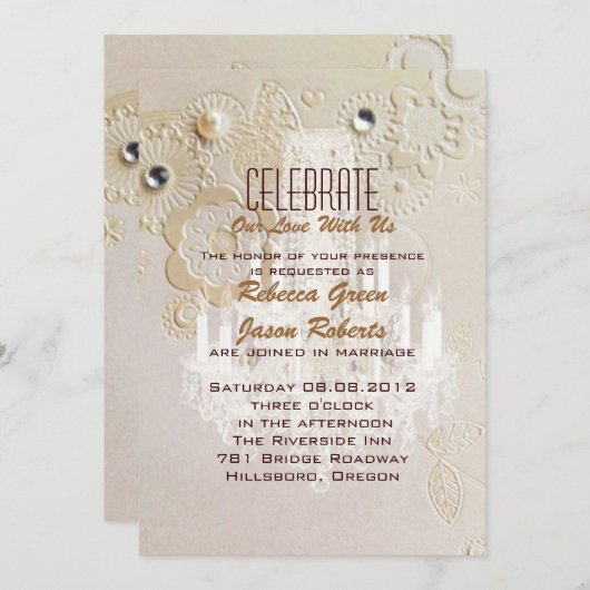 渦巻フォーマルエレガントき旋回シャンデリアのヴィンテージ結婚式 招待状 (正面/裏面)