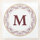 渦巻フレームの赤のモノグラム ガラスコースター (正面)