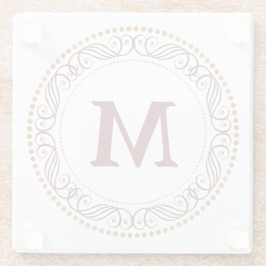 渦巻フレームの赤のモノグラム ガラスコースター (裏面)