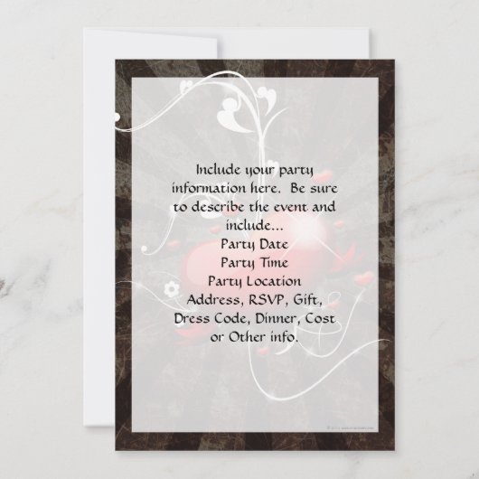 渦巻形のでグランジな背景との光沢があるハート 招待状 (裏面)